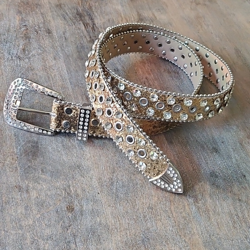 NWT Western Gold Glitter Rhinestone Studded Women's Belt